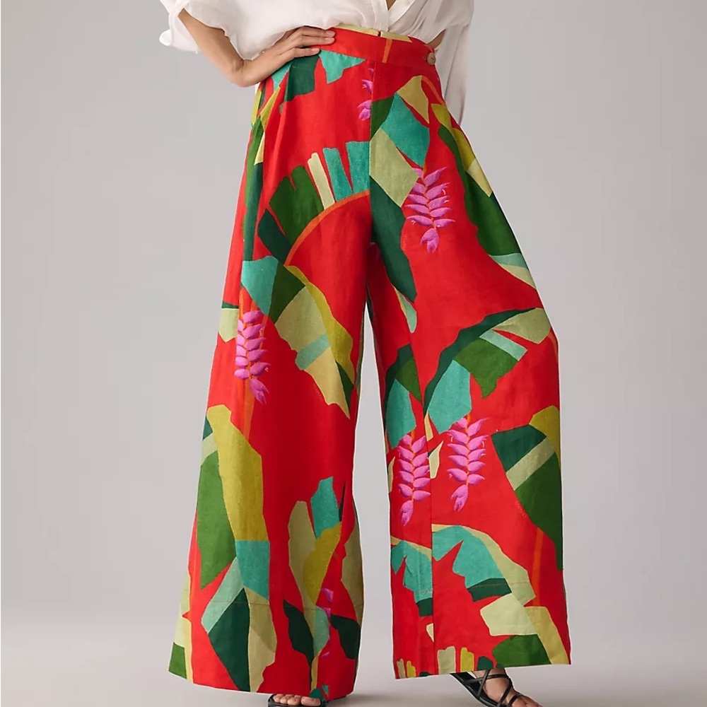 FARM Rio Vibrant Red Tropical Wide-Leg Pants
